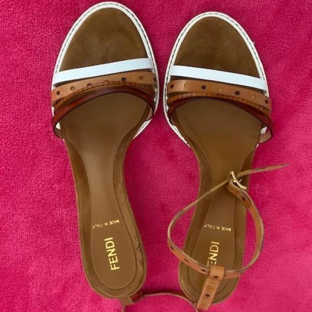 Fendi Multi Color Strappy Ankle Strap Heels Size 37